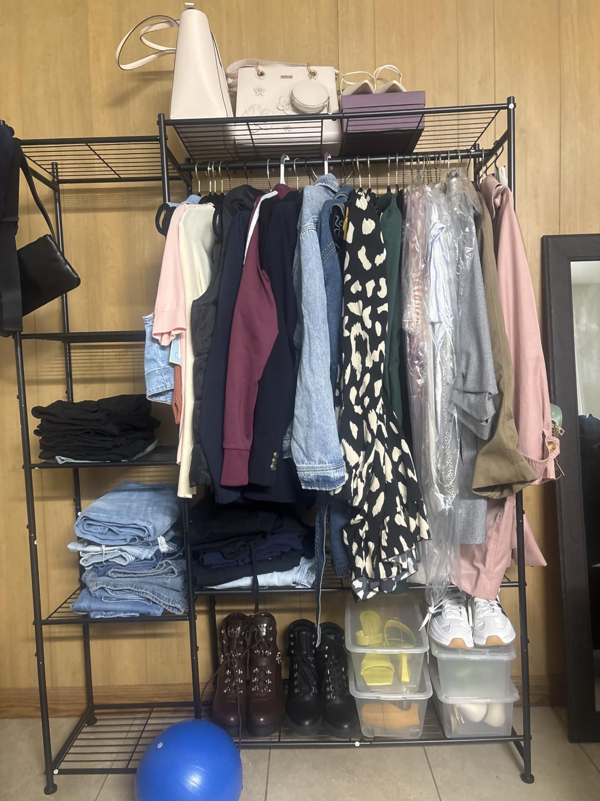 HOMIDEC Wardrobe Closet, Portable Clothes Rack with 4 Tiers Shelves, Freestanding Closet Organizers and Storage System with Hanging Rod, Steel Clothing Rack Suitable for Cloakrooms, Bedrooms, White customer photo 2