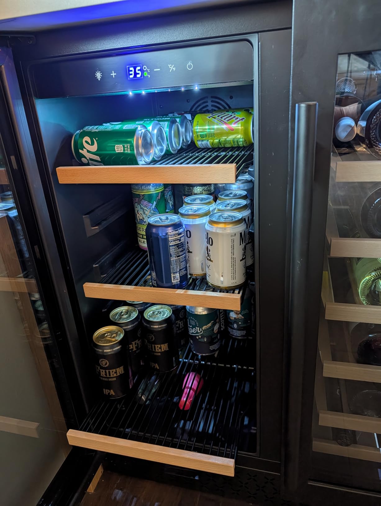 2 Door Back Bar Cooler 200L Low-e Glass Black | 216 can, built-in/free, fast cool, temp memory, 2 locks, LED customer photo 2