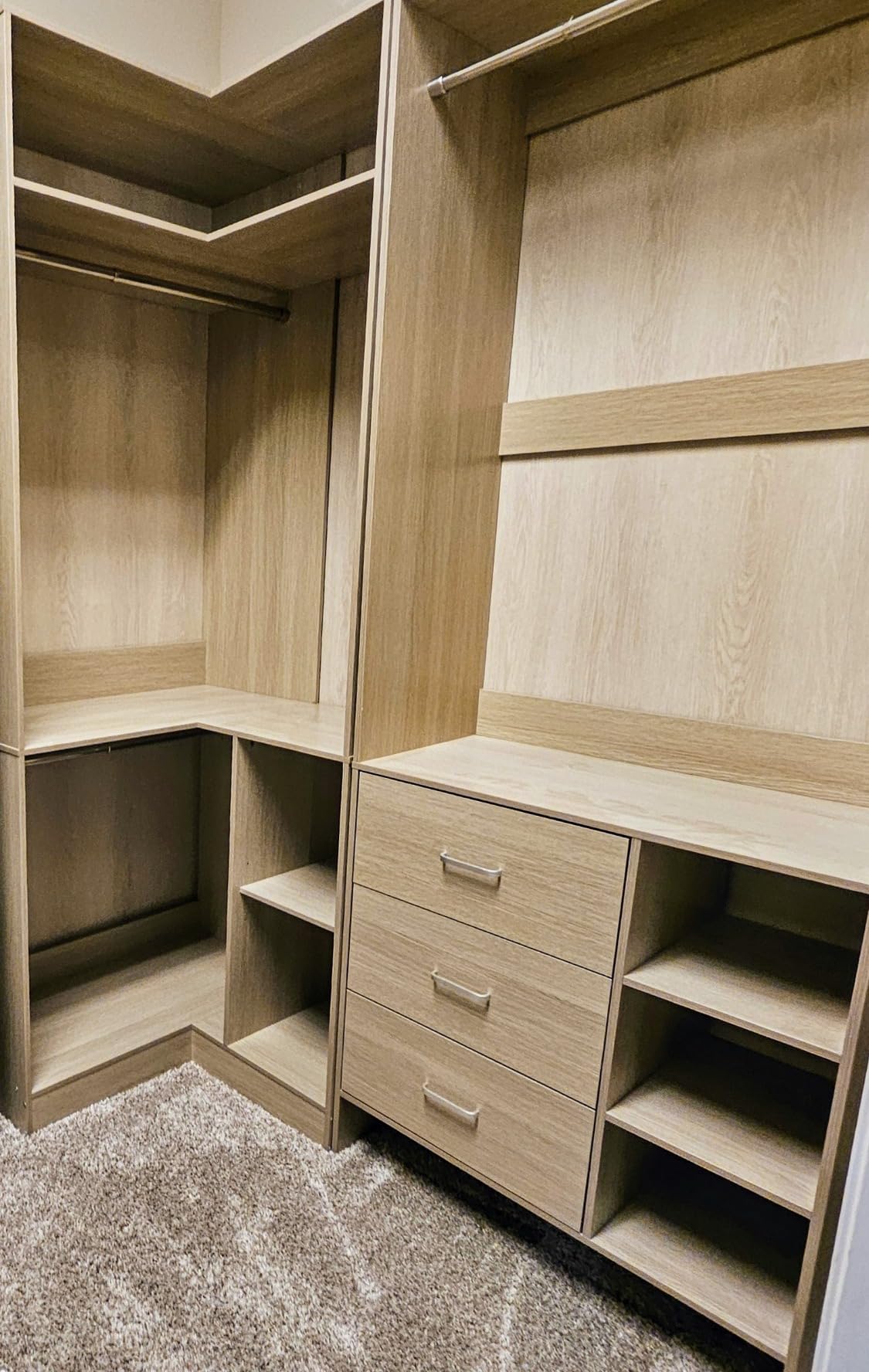 Aheaplus Closet System with 6 Drawers, 4 Hanging Rods & Corner Tower, Corner Closet System with Hanging, 92.6