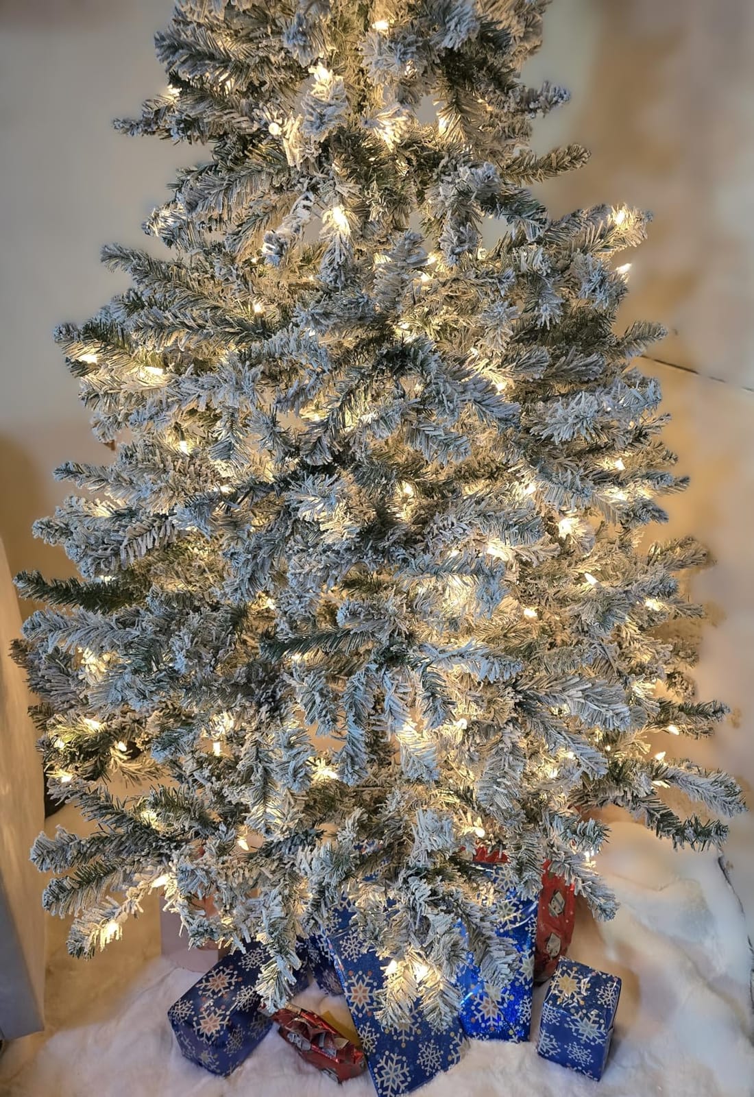 National Tree Company 7.5 ft Pre-Lit Flocked Acacia Artificial Christmas Tree, 550 Clear Lights, 1,300 Branch Tips, Includes Stand, Green customer photo 1