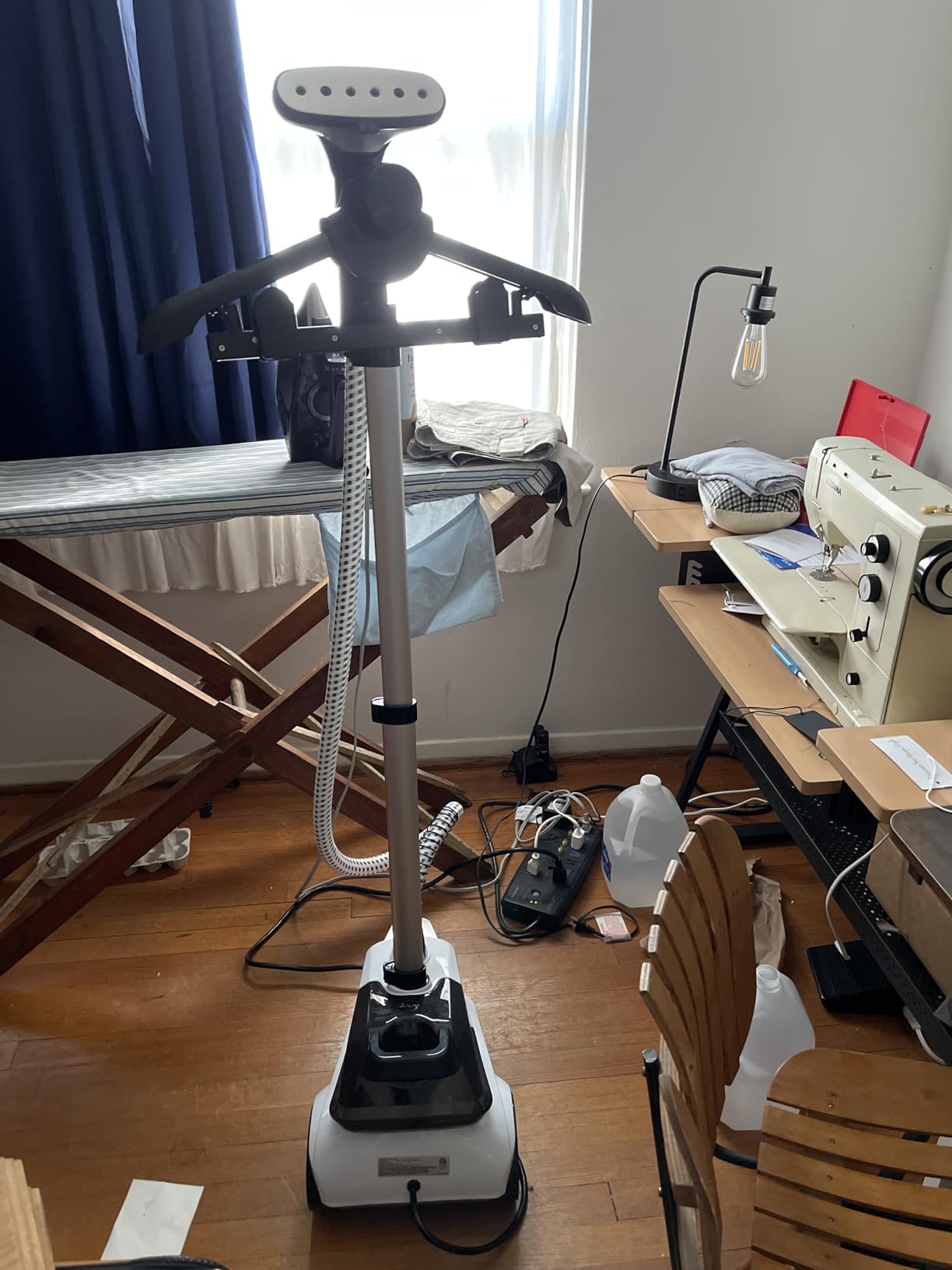 SALAV Commercial-Grade Standing Garment Steamer for Clothes with Auto-Off Safety 1800W Powerful Steam X-Large 3L Water Tank, 90-Min Continuous Use, Pedal-Control System, Beeps when Out of Water, Navy customer photo 2