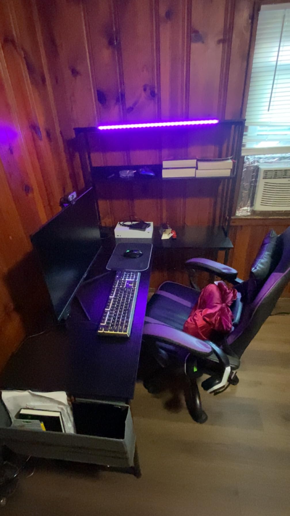 ODK 53 Inch L Shaped Gaming Desk with LED Lighting, Reversible Desk with Power Outlets, Corner Computer Table with Storage Shelves & Bag & Iron Hook, Home Office Table for Writing, Study, Black customer photo 1