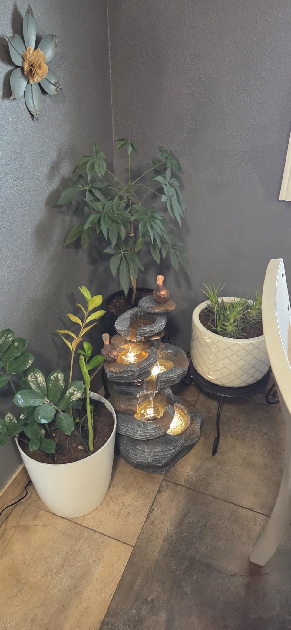 Grepatio Outdoor 5-Tiers Cascading Rock Water Fountain, Waterfall Fountain with 4 LED Lights, Outdoor Fountains and Waterfalls for Garden or Patio, Yard, and Deck Decor with Natural Stone Look customer photo 1