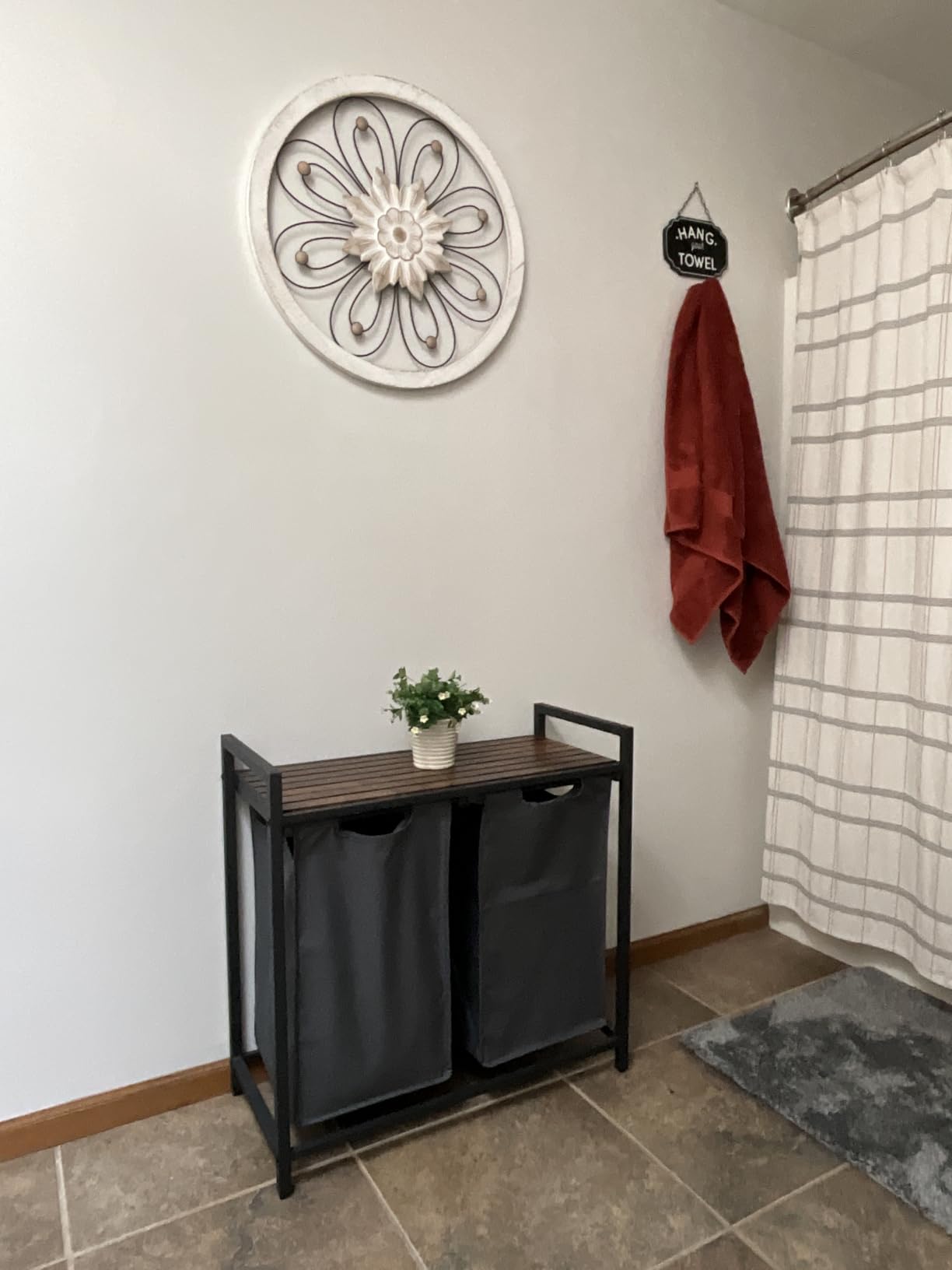 VASAGLE Laundry Hamper, Laundry Sorter with 3 Pull-Out and Removable Bags, Shelf, Metal Frame, 3 x 10.6 Gallons (40 L), Tricolor and Rustic Brown customer photo 1