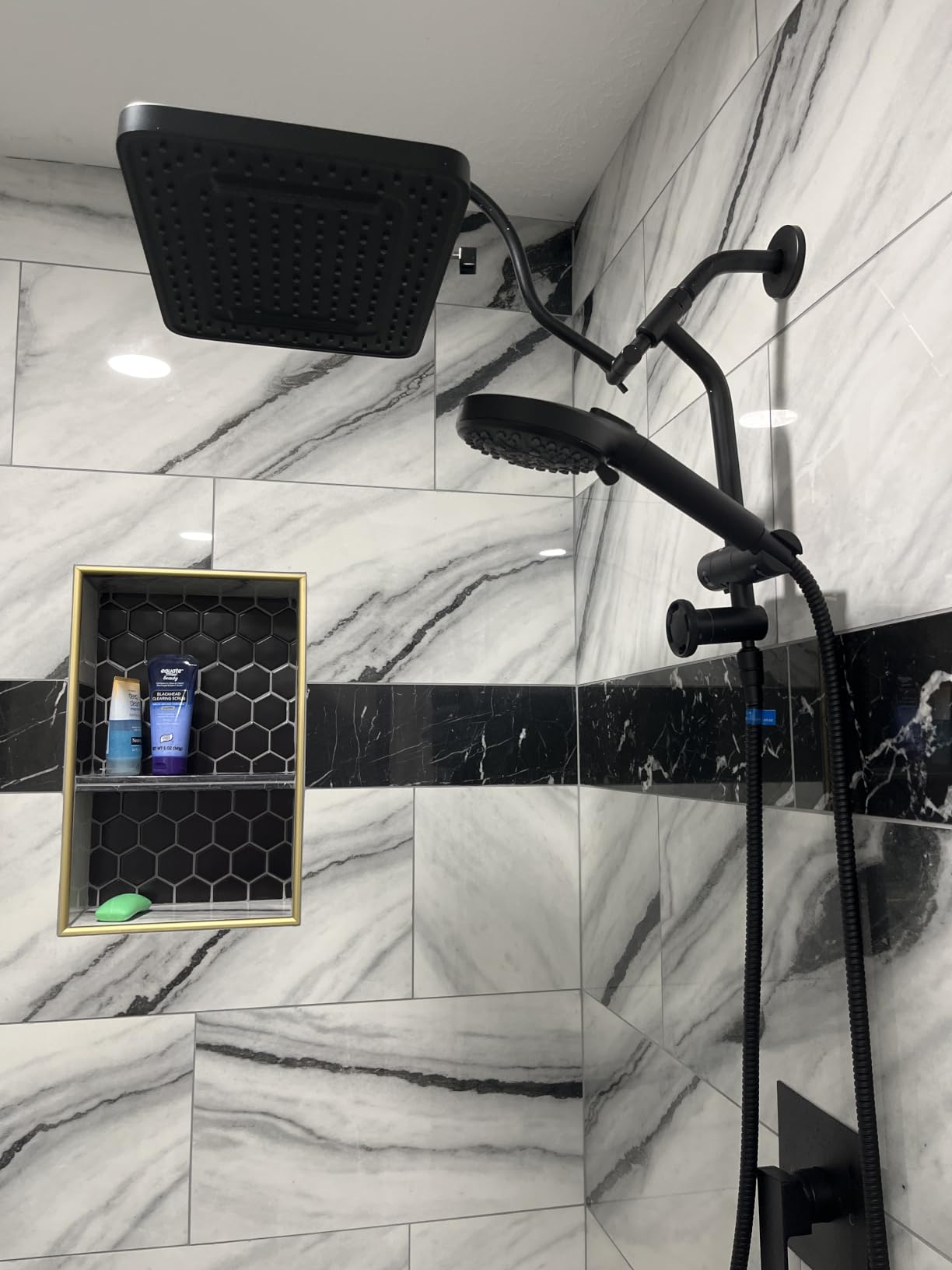 Hibbent cUPC Certified High Pressue 13'' Rainfall Shower Head with 5-Spray | Shower Heads with Handheld 10-Spray Combo, All Metal Easy Reach 4-way Diverter Arm, 71'' Hose & Holder, Matte Black customer photo 2