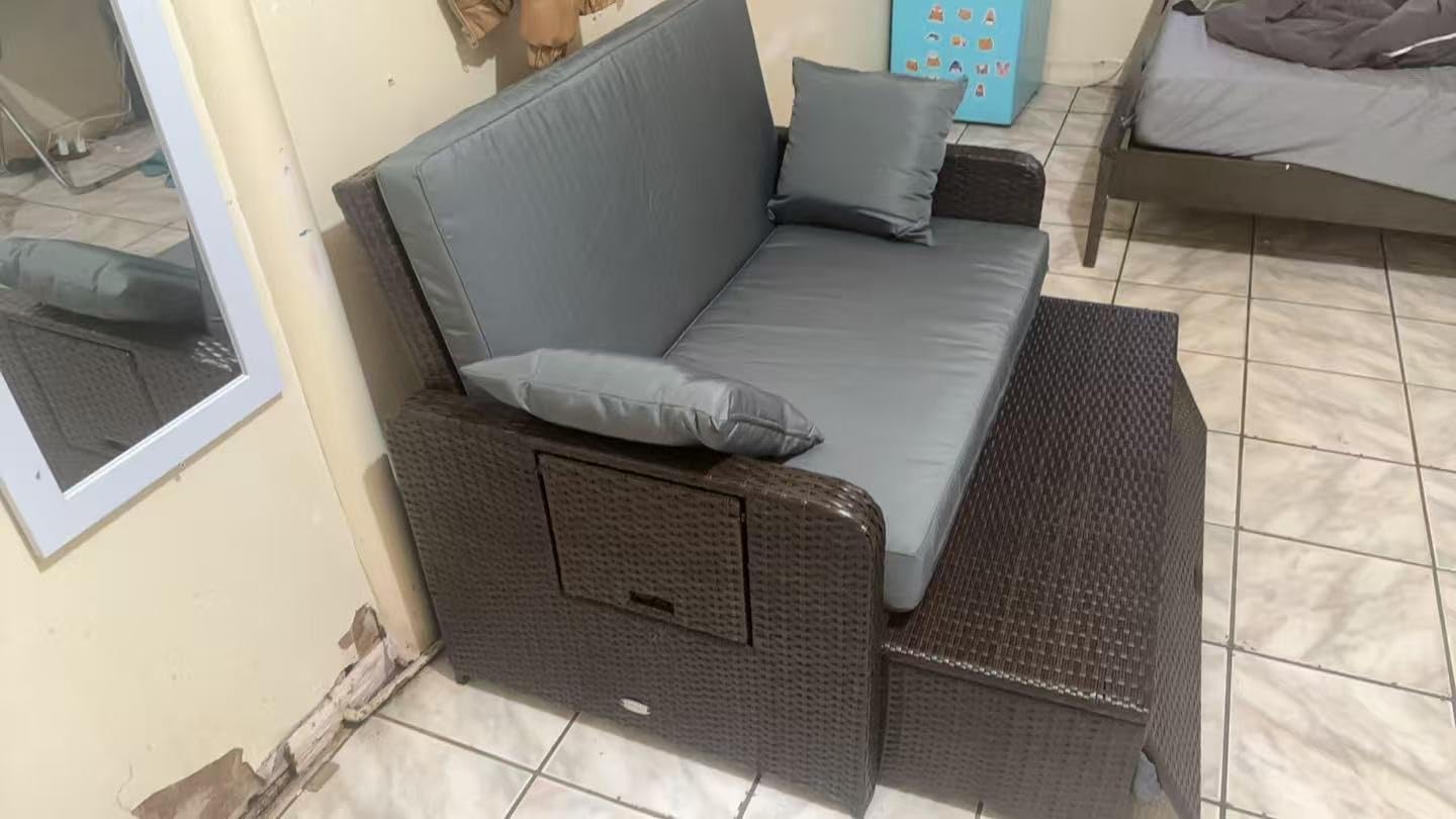 Nightcore Wicker Patio Outdoor Daybed, Outdoor Chaise Lounger w/ 4-Level Adjustable Backrest, Retractable Side Trays, Storage Ottoman, Comfortable & Removable Cushions, Rattan Loveseat (Beige) customer photo 2