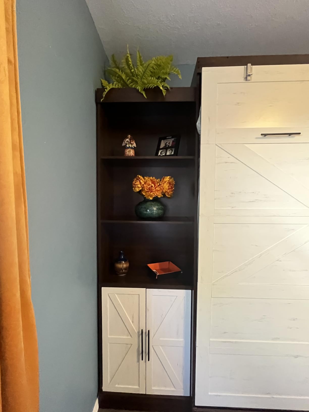 Hlivelood Queen Size Murphy Bed with 2 LED Lights, Farmhouse Wood Hidden Foldable Wall Bed Frame w/Gas Struts customer photo 2