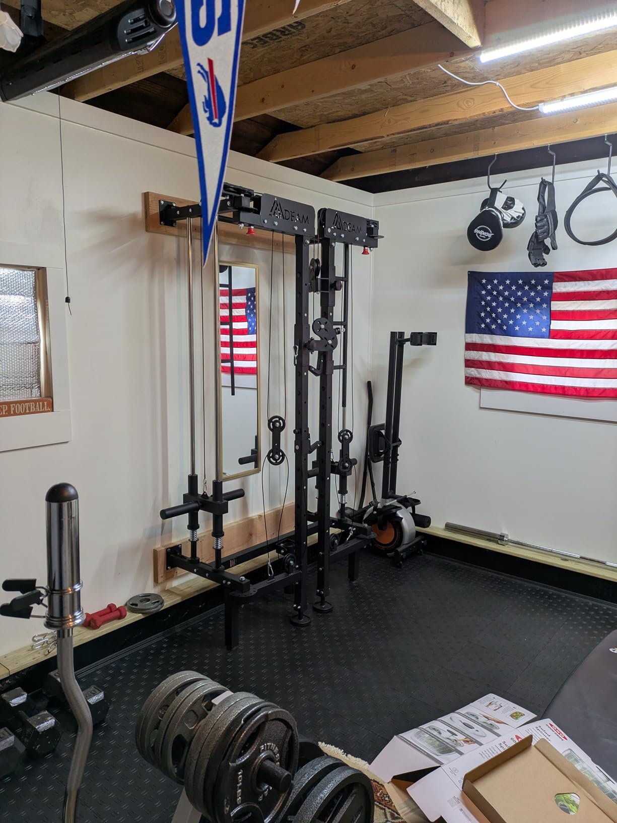 Mdeam Folding Squat Rack, Wall Mounted Power Rack with Dual Pulley System | Space Saving, All-in-one Trainer, with Cable Crossover Machine & LAT Pull Down, 7 Adjustable Modes & Pull-Up Bar & 360° Landmine customer photo 1
