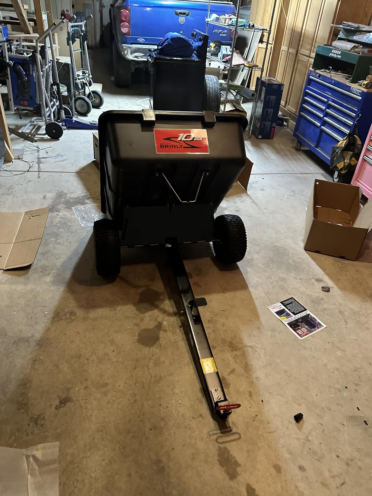 Brinly 10 cu.ft. 650lb Heavy Duty Tow-Behind Poly Utility Cart & Dump Trailer with Magnetic Hitch Pin customer photo 1