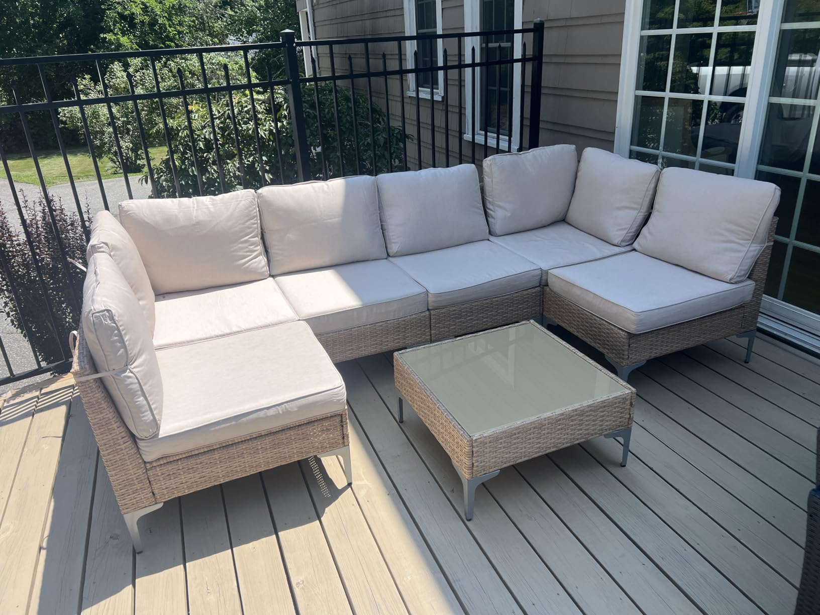 5-Piece Patio Furniture Set, Outdoor Wicker Sectional Sofa with Coffee Table, Anti-Slip & Thick All-Weather Cushions for Party, Garden, Backyard, Beige customer photo 1