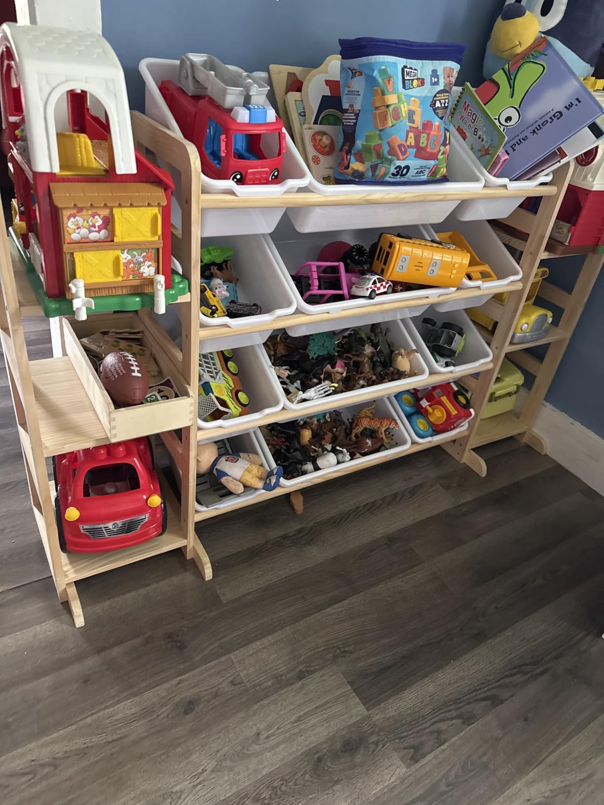 SpaceAid Toy Storage Organizer with 6 Shelves and 12 Bins, Bookshelf/Bookcase, Kids Bin Shelf, Toys Box for Playroom Organization for Bedroom & Room Decor, White, 52.3