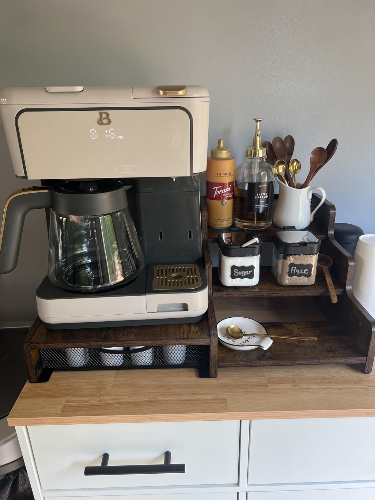 Coffee Station Organizer with K Cup Holder, 28 Pod Capacity, 3-Tier Syrup Rack with Coffee Pod Holder Drawer, Coffee Bar organizer Countertop for Accessories, Rustic Brown customer photo 1