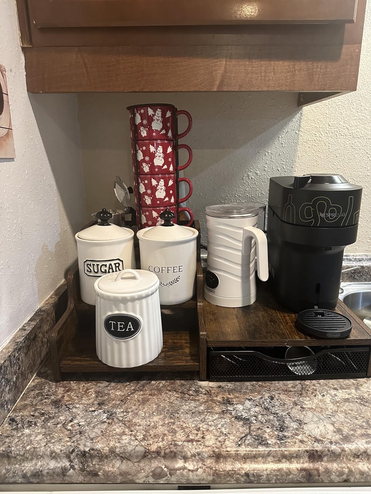 Coffee Station Organizer with K Cup Holder, 28 Pod Capacity, 3-Tier Syrup Rack with Coffee Pod Holder Drawer, Coffee Bar organizer Countertop for Accessories, Rustic Brown customer photo 2