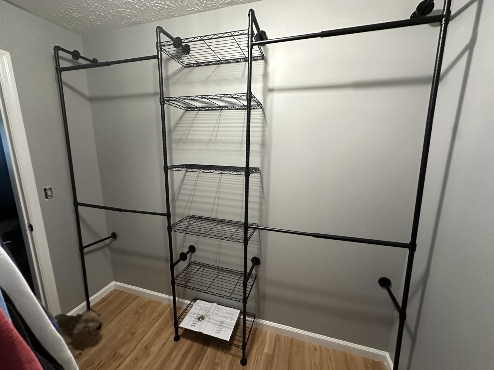 ONBRILL H3 Expandable Wall Mounted Closet System, Heavy Duty Clothing Rack | 5.4FT-8.1FT Closet Organizer with 4 Telescopic Rods & 6 Wire Shelves, Industrial Pipe Clothes Rack for Walk-in Closet, Black customer photo 1