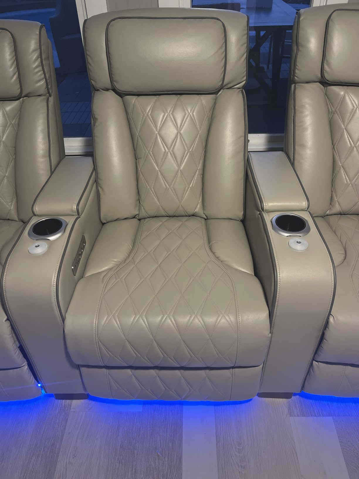 Luxury Home Theater Seating with Electric Headrest (Black, 3 Seat) | Blue LED Ambient Lighting, Armrest Storage, Extended Footrest, Tray Table, USB & Type-C Charging, Cinema-Style Comfort customer photo 2