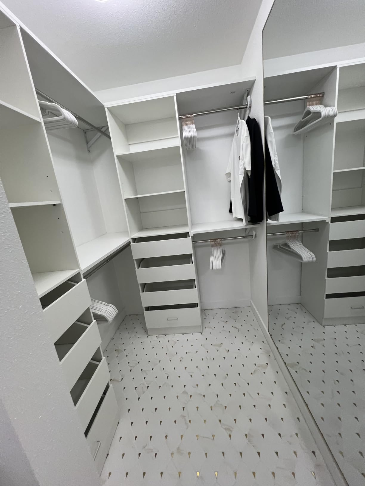 Aheaplus Closet System, 6-15Ft Closet Organizer with 8 Wooden Drawers, White | Wood Closet Organizer System with Tower, Walk-in Closet Organizer Wardrobe Clothes Rack with 4 Hanging Rods, Garment Rack customer photo 1