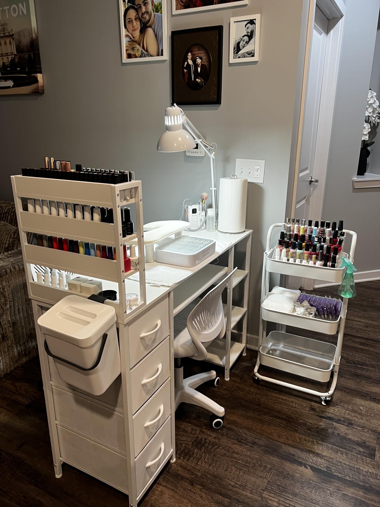 Manicure Table Nail Desk for Nail tech with Drawers & Power Outlet | White Nail Beauty Table with Storage and Open Shelves for Home, Workshop, Makeup Beauty Salon Workstation customer photo 1