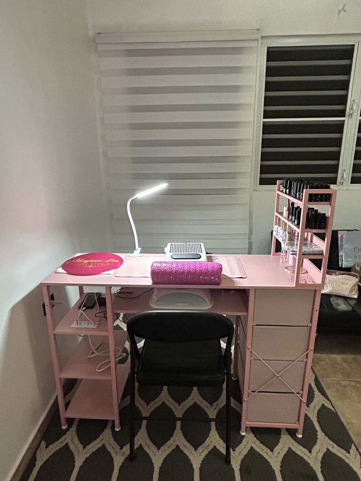 Manicure Table Nail Desk for Nail tech with Drawers & Power Outlet | White Nail Beauty Table with Storage and Open Shelves for Home, Workshop, Makeup Beauty Salon Workstation customer photo 2