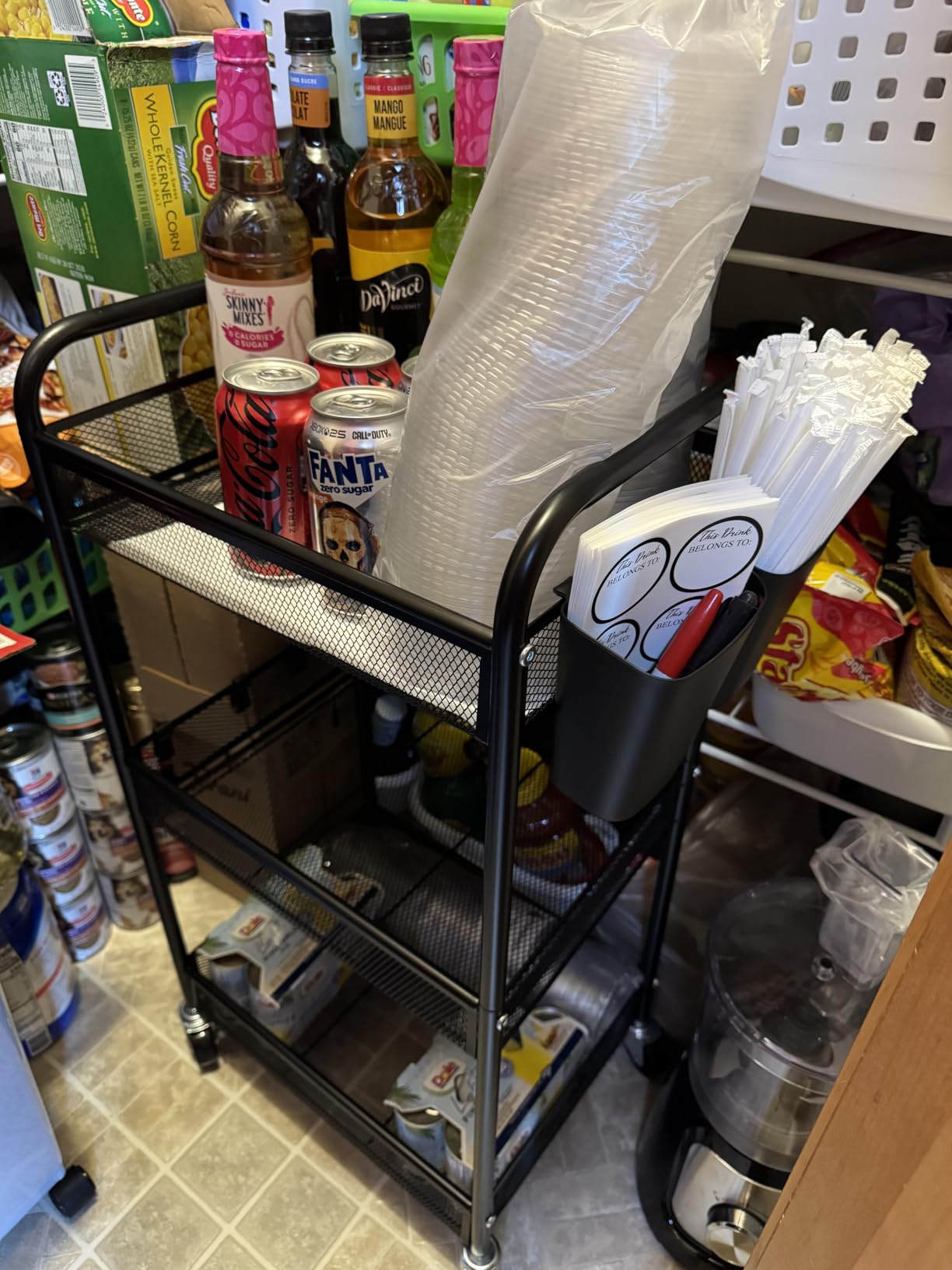 YASONIC 3 Tier Metal Rolling Cart, Black Utility Storage Cart with Wheels | Metal Mesh Craft Cart With Hooks & Hanging Cups customer photo 1