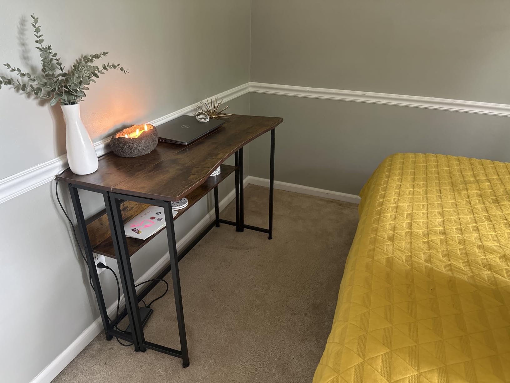 Huuger Folding Desk with Storage Shelf, 31.5 Inch Foldable Computer Table customer photo 2