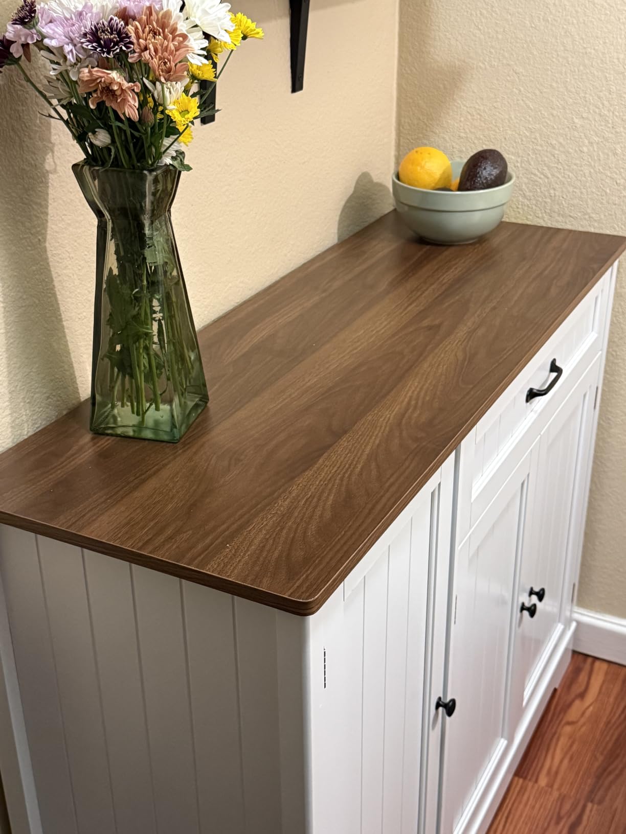 Gizoon Kitchen Coffee Bar Cabinet with Storage, White and Rustic | Kitchen Sideboard Buffet Cabinet with Drawers, Short Pantry with Door and Shelves for Bathroom and Living Room customer photo 1