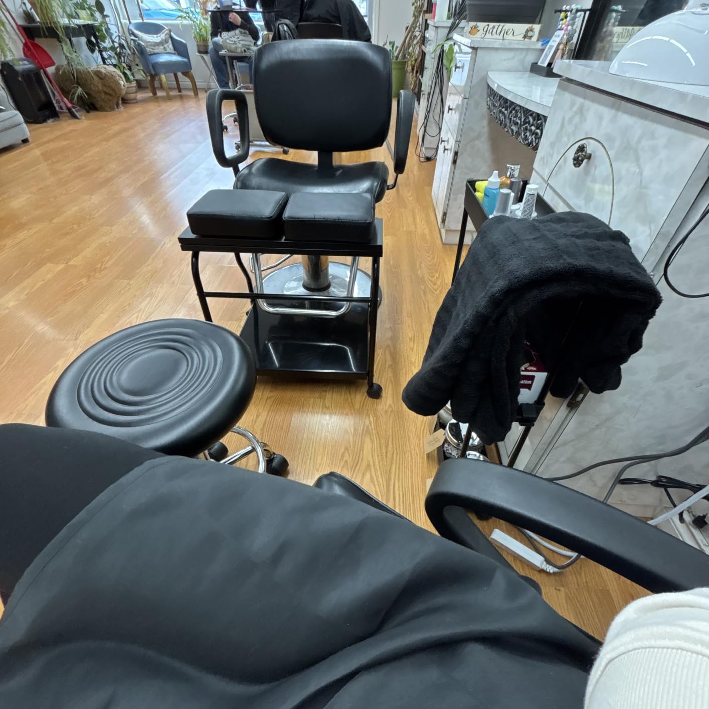 OmySalon Pedicure Cart Foot Bath Trolley, Portable Salon Nail Esthetician Rolling Cart, Adjustable Manicure & Foot Massage Stool w/PU Cushion, Locking Wheels, for Spa, Salon & Home (White) customer photo 1