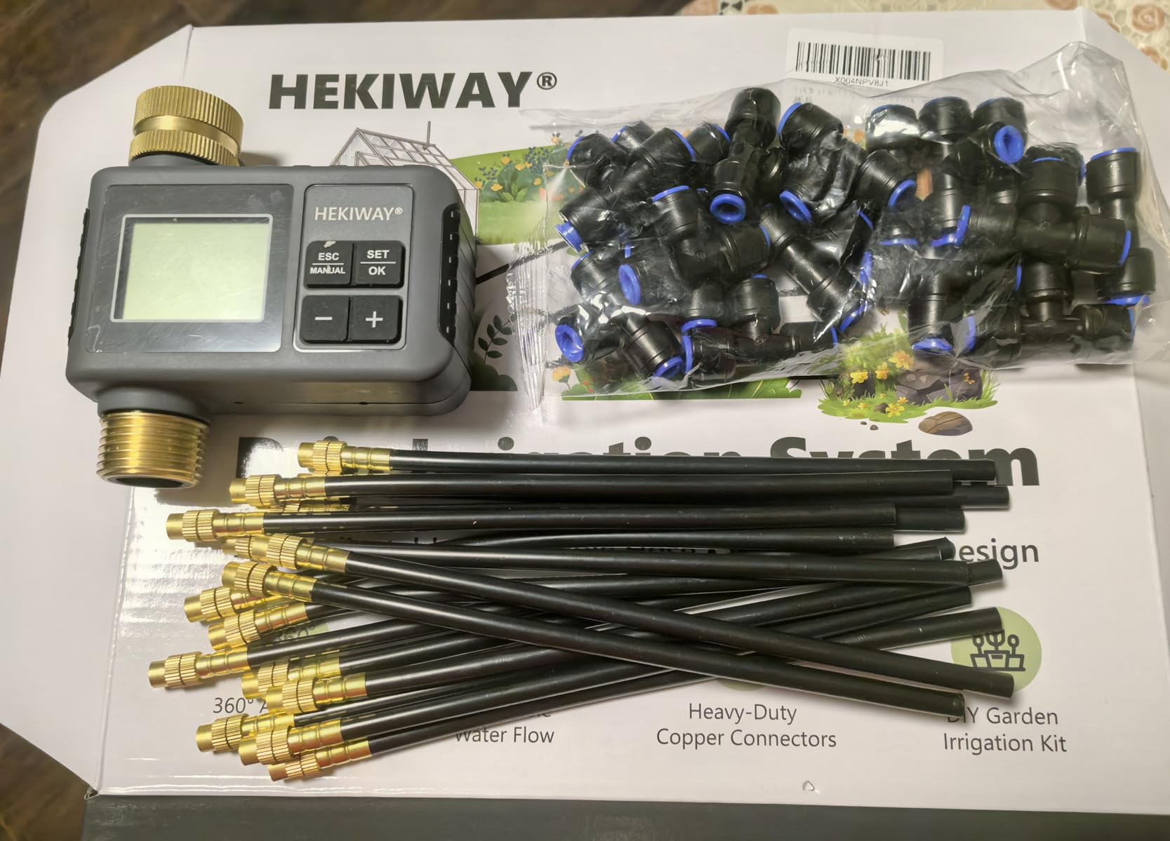 60FT Drip Irrigation System with Smart Water Timer | Brass Connectors, 360° Adjustable Nozzles and Bendable Tubing for Garden, Greenhouse, Lawn, Raised Beds and Potted Plants customer photo 1