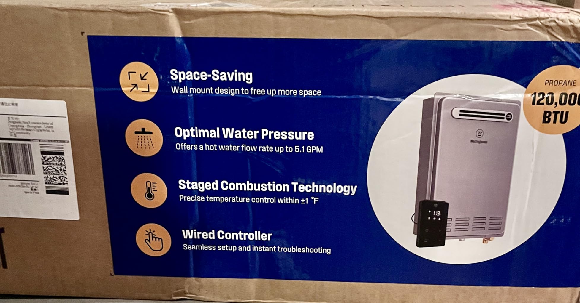 Westinghouse Tankless Water Heater Propane Indoor, 7.9 GPM 180,000 BTU | App & Voice Control, ±1°F Temp Stability, Whole House Instant Hot Water Heater for 3-5 Fixtures, Non-Condensing, 26L, LPG customer photo 1