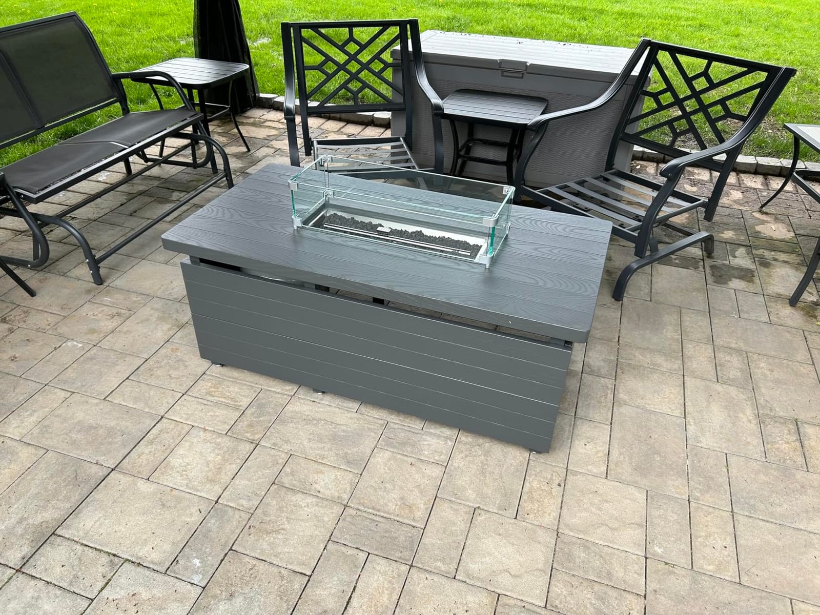 Sundale Outdoor 51 Inch Outdoor Fire Pit Table, 50,000BTU Rectangle Propane Fire Pit with Sliding Tank Holder, Glass Wind Guard, Removable Lid, CSA Certified, Gray customer photo 1