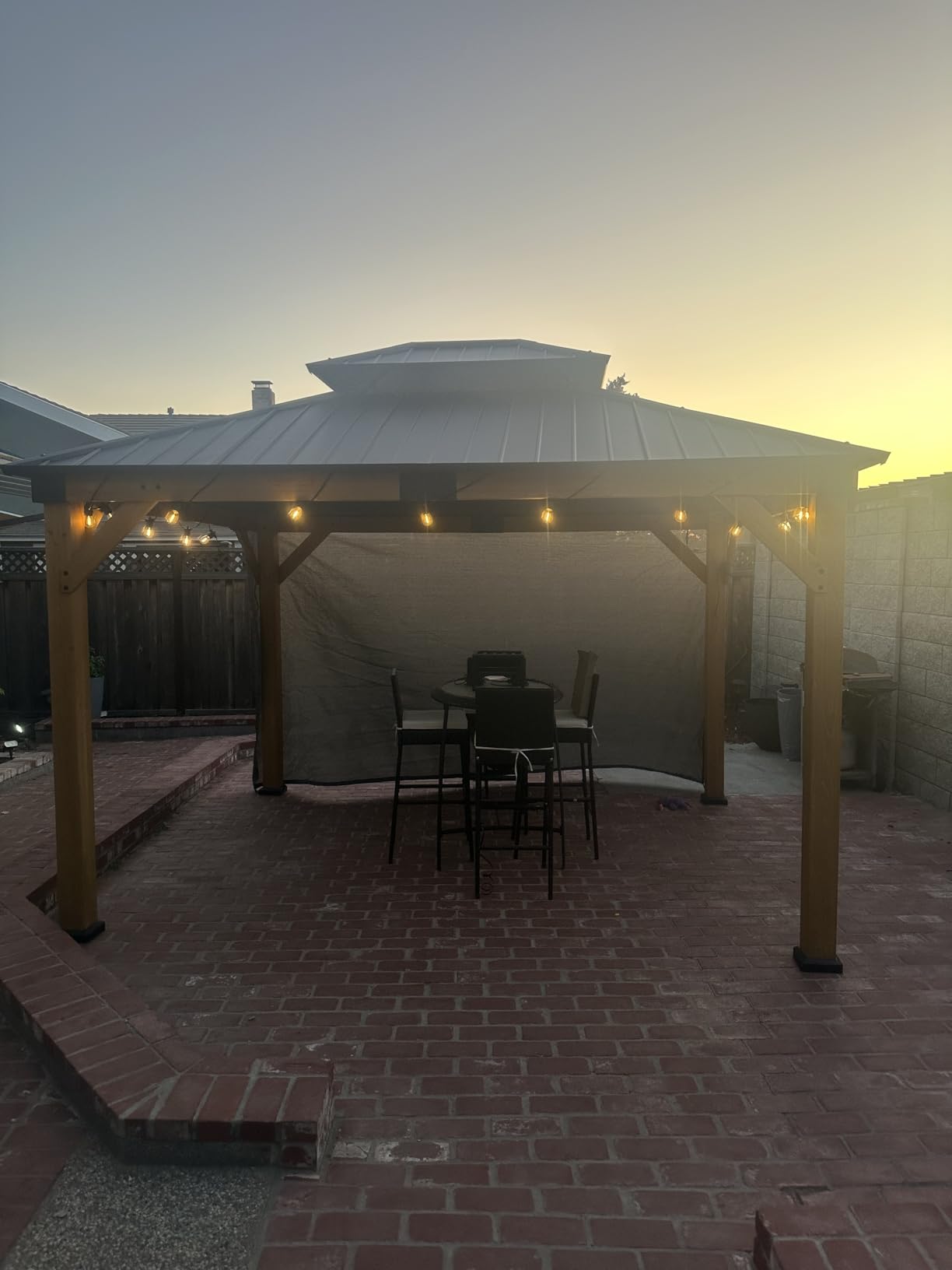 Wood Gazebo 10' x 12', Cedar Gazebo with Hardtop Galvanized Steel Double Roof, Permanent Pavilion with 4.72