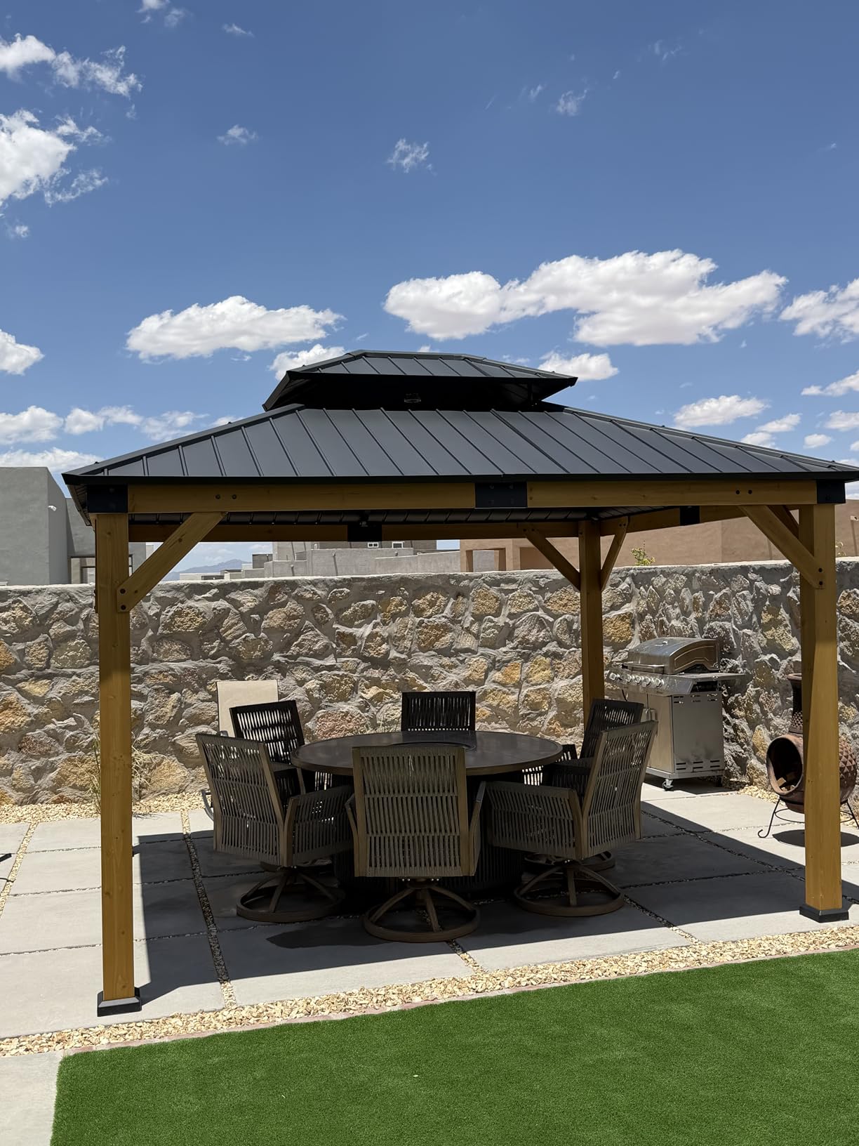Wood Gazebo 10' x 12', Cedar Gazebo with Hardtop Galvanized Steel Double Roof, Permanent Pavilion with 4.72