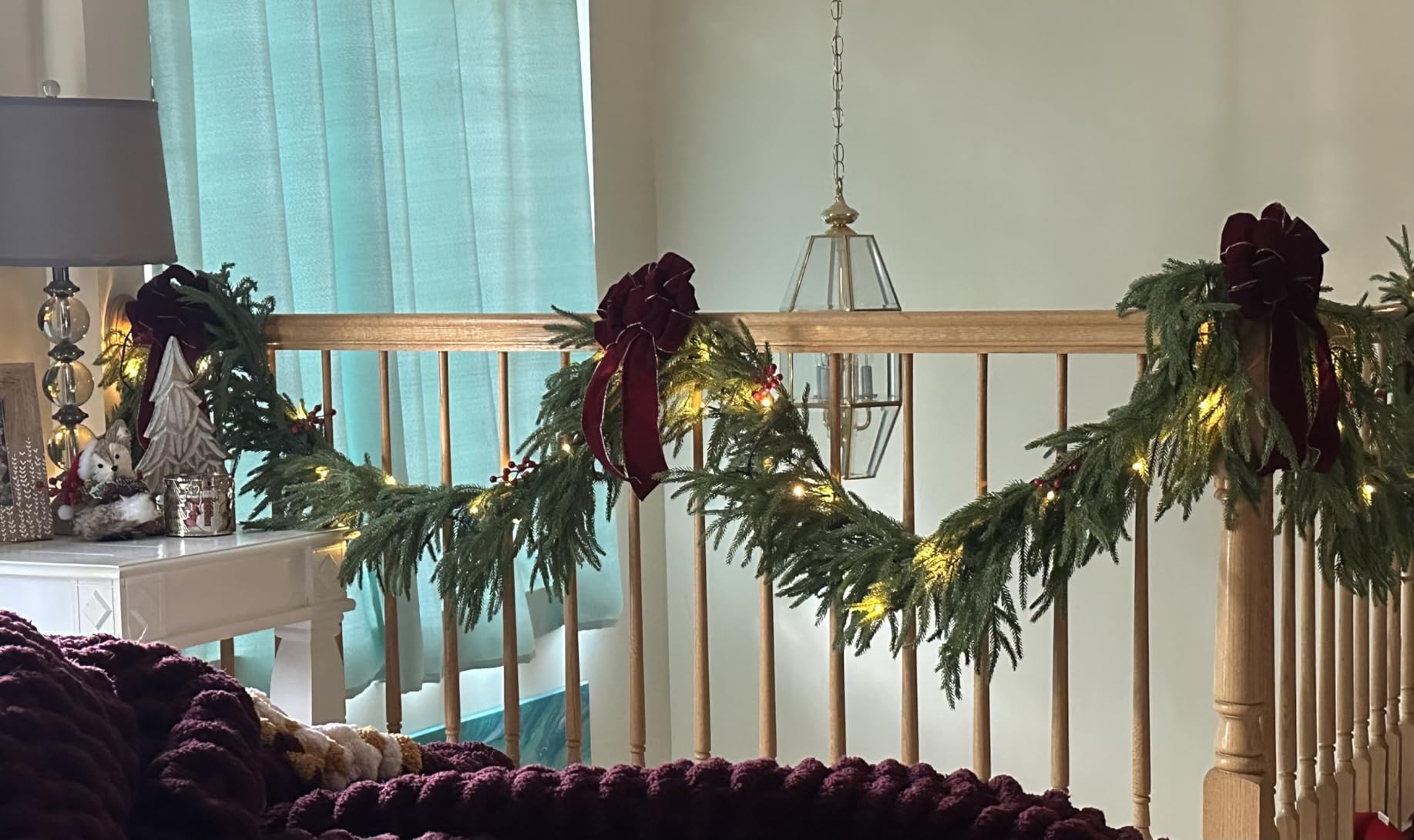 9FT Artificial Norfolk Pine Garland, Realistic Christmas Greenery Garland for Mantle, Staircase, Banister, Fireplace, Wall, Door, Table, Indoor & Outdoor Holiday Xmas Decortions customer photo 1