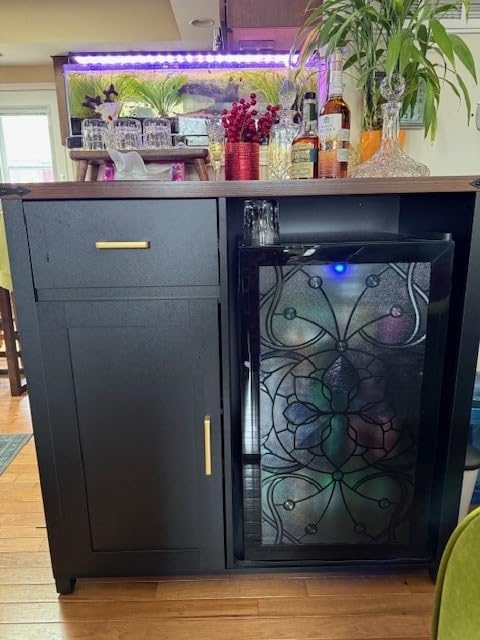 GDLF Coffee Bar Cabinet with Fridge Space, Mini Fridge Stand, Black | Compact Refrigerator Stand, Large Drawer & Cabinet, Black Finish with Warm Brown Top for Kitchen, Office, Dorm & Snack Bar customer photo 1