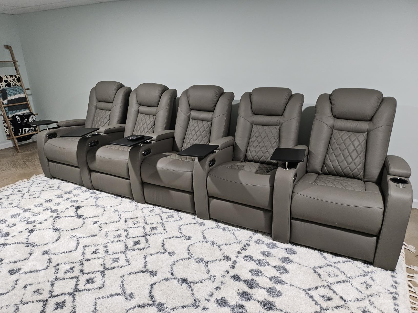 Home Theater Seating, Classic Series Leather Movie Theater Chairs, Power Headrest and Memory, Black Power Adjustable Recliner (Row of 4) customer photo 1