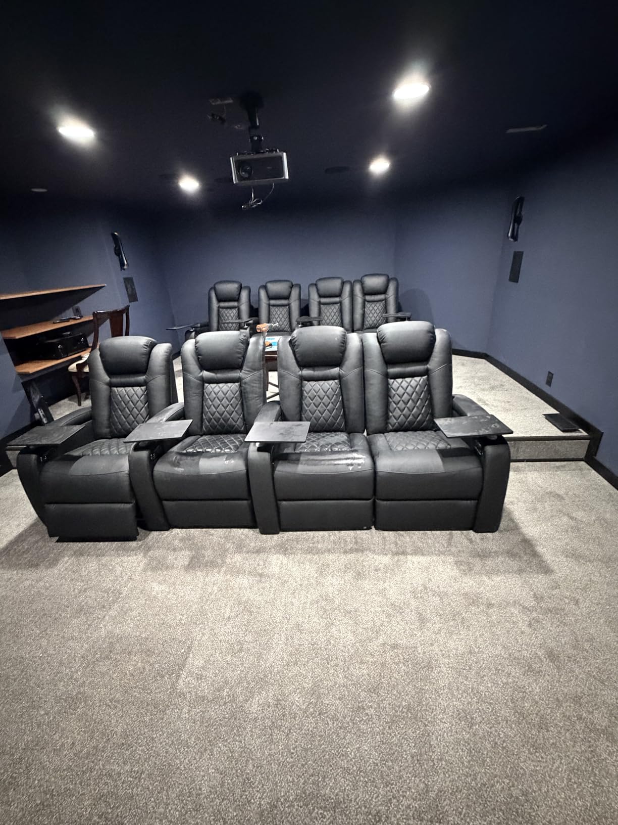 Home Theater Seating, Classic Series Leather Movie Theater Chairs, Power Headrest and Memory, Black Power Adjustable Recliner (Row of 4) customer photo 2