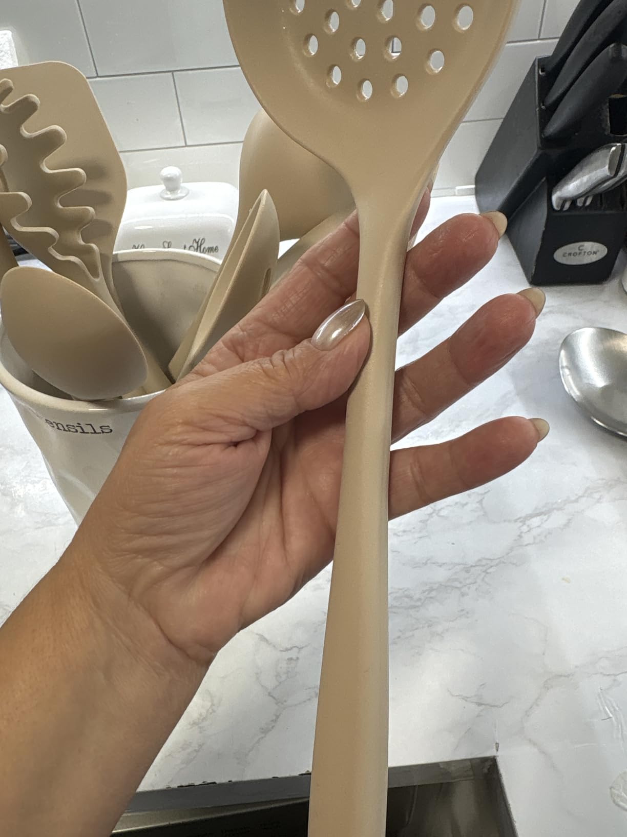 NonToxic Platinum Silicone Utensils, 100% Plastic-Free, 8-Pcs, Beige | LFGB-certified platinum silicone. Solid steel core, no hidden plastics. 500°F heat resistant. Non-scratch. Dishwasher safe customer photo 1