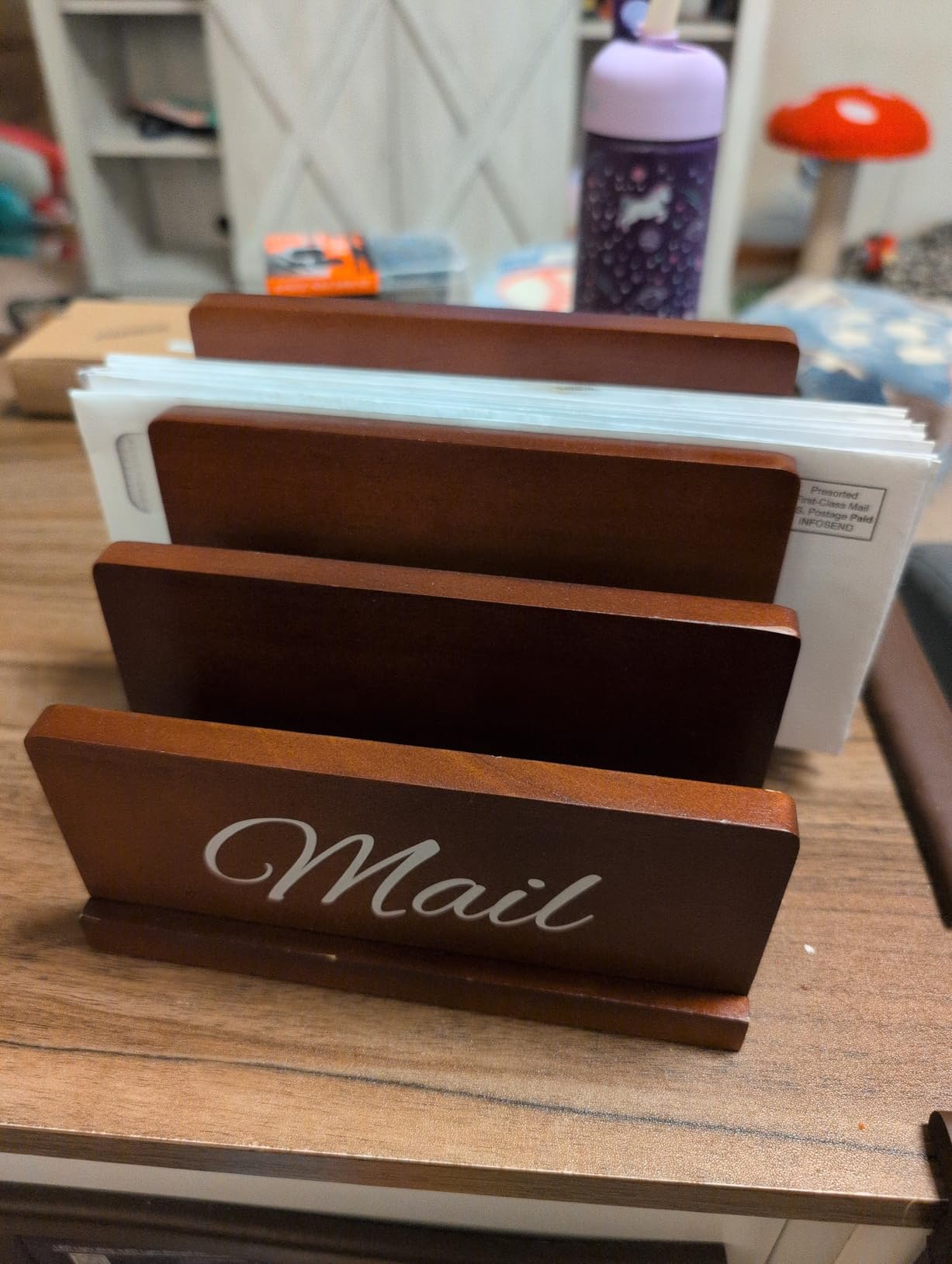 Mail Organizer for Desk, Wooden Mail Holder with Divider, 3-Slot | Sorter File Holder & Vertical Bill Organizer for Desktop, Perfect for Documents/Notebook/Filing/Folders/Paper customer photo 2