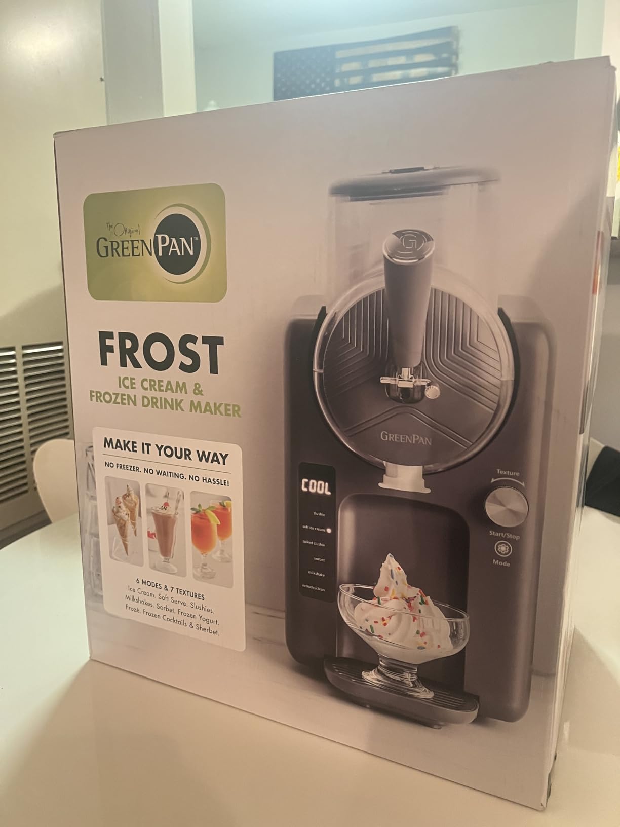 GreenPan Frost Ice Cream Maker & Slushie Machine, Soft Serve, Sorbet, Margaritas, Milkshakes, Frozen Yogurt, No Pre-Freezing, Ready in 15 Mins, 6 Modes, 7 Textures, Self-Cleaning, Family Size, Blue customer photo 2