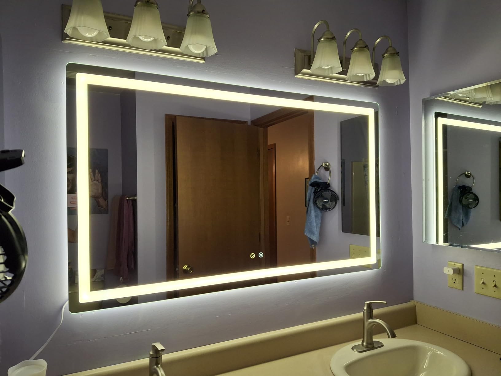 Delma 30x50 LED Bathroom Vanity Mirror with Lights, Anti-Fog, Dimmable | Front & Backlit with 3 Color Modes and Memory, 5mm Shatterproof Glass, Plug-in or Hardwired, Horizontal or Vertical customer photo 2