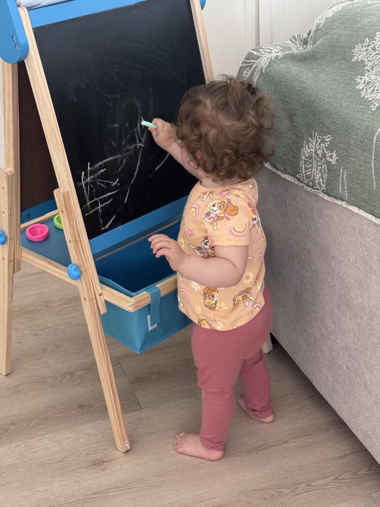 Belleur All-in-One Art Easel for Kids, Adjustable Double Sided Easel for Toddlers with Magnetic Whiteboard & Dry-Erase Chalk Board & Paper Roll, Child Painting Easel for Kid 2-8 Birthday Gift - Blue customer photo 1