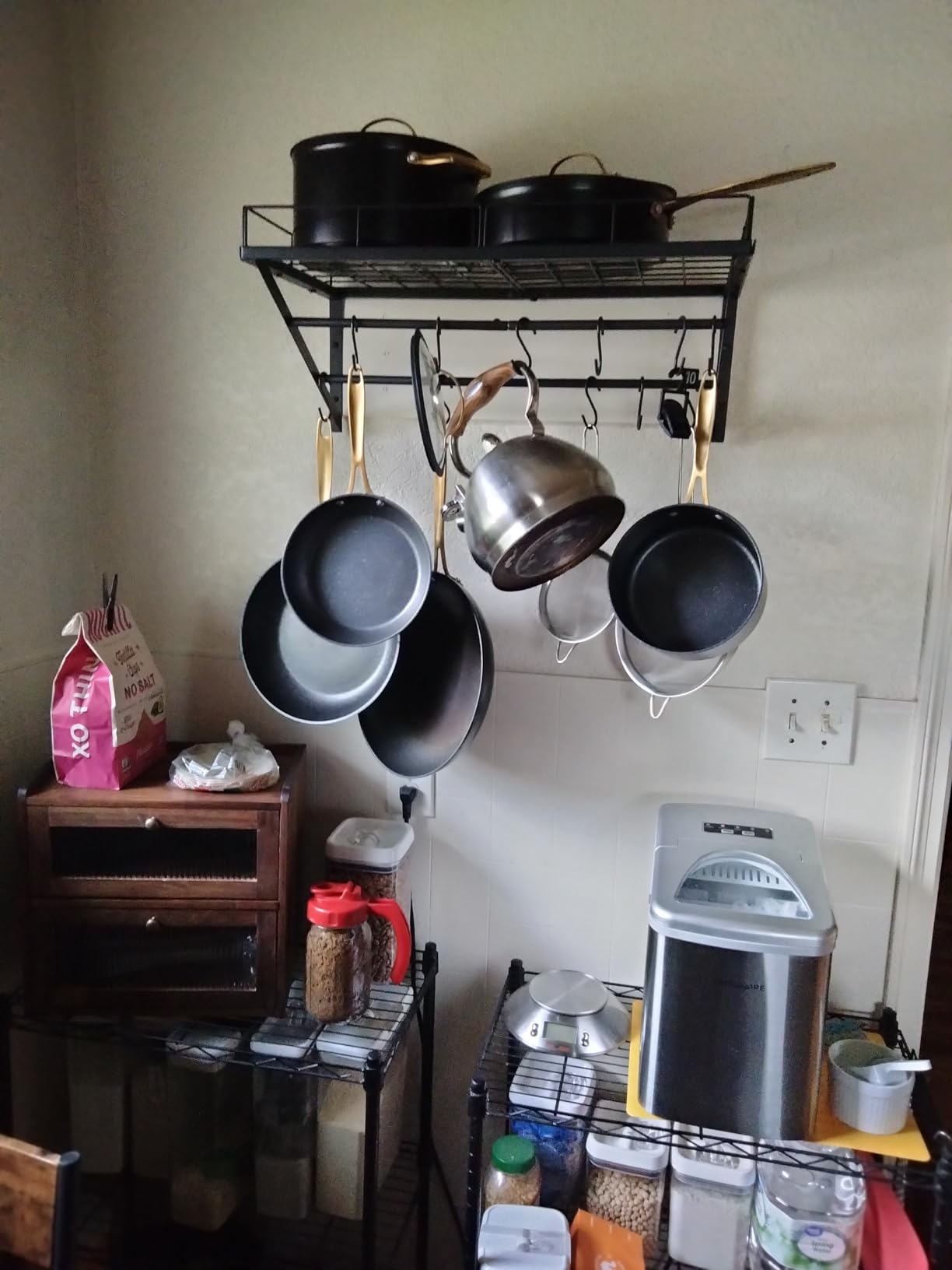 YATINEY Wall Mounted Pot Rack, 23.8 Inch Pot and Pan Organizer with 2 Tier Hanging Rails, 12 S-Hooks, Metal Pot Rack for Kitchen Cookware Organizer, Space Saving, for Kitchen Utensils, Black PR01BK customer photo 1