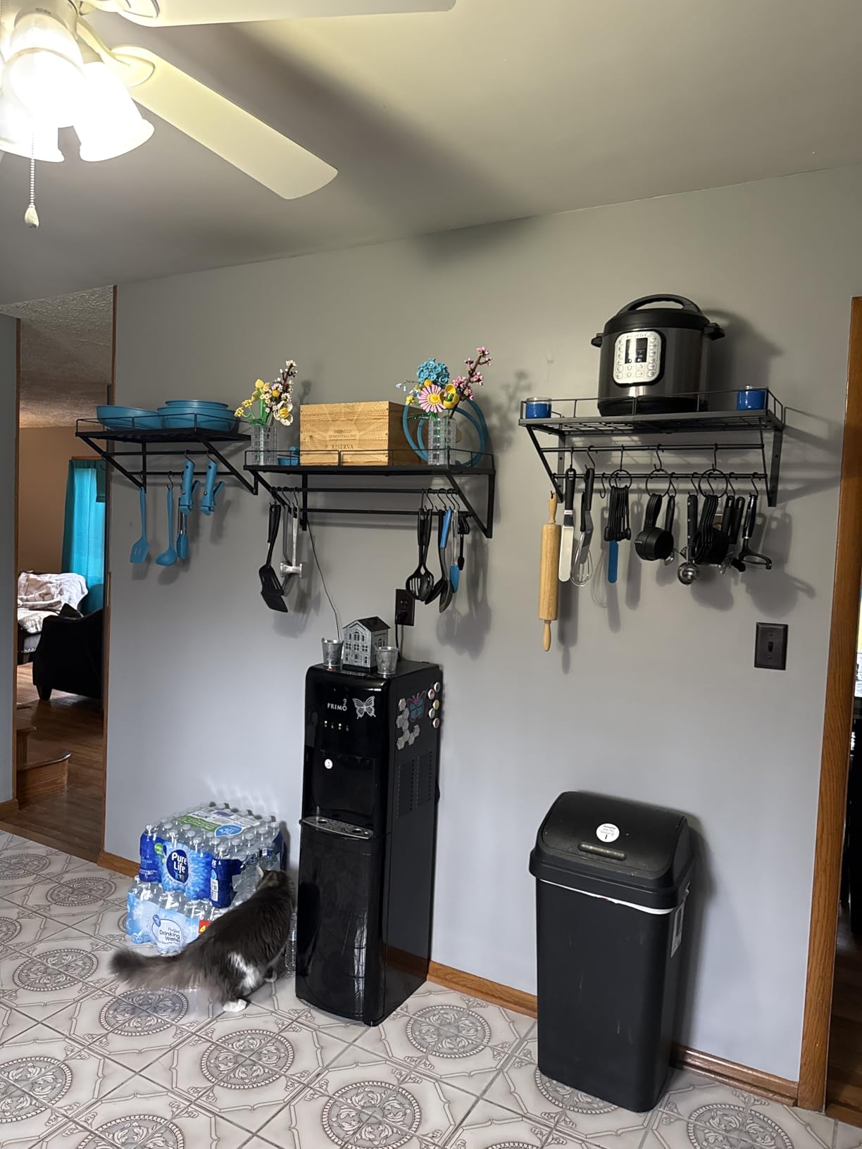 YATINEY Wall Mounted Pot Rack, 23.8 Inch Pot and Pan Organizer with 2 Tier Hanging Rails, 12 S-Hooks, Metal Pot Rack for Kitchen Cookware Organizer, Space Saving, for Kitchen Utensils, Black PR01BK customer photo 2