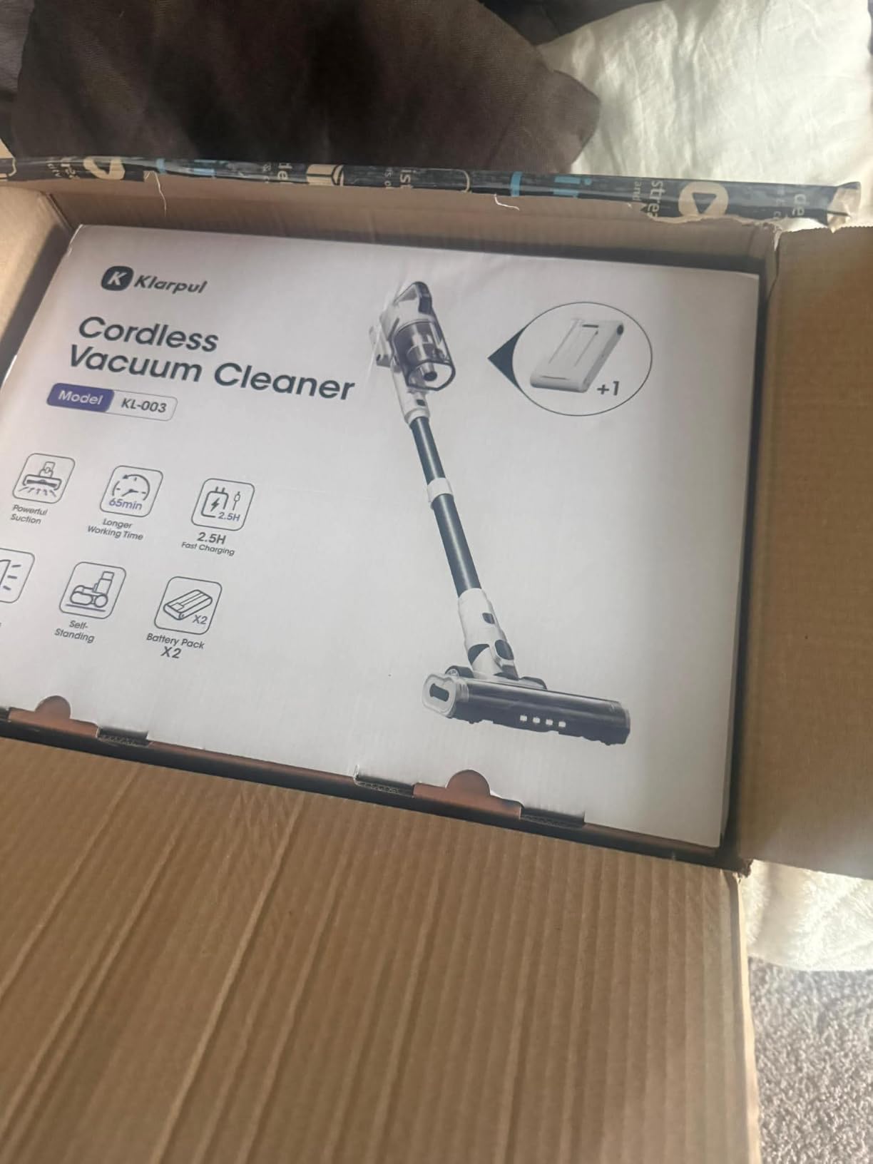 Klarpul Cordless Vacuum Cleaner, 2 Batteries 140 Mins Runtime 600W 50Kpa Stick Vacuum Cordless, Self-Standing Vacuum Cleaners for Home with 2.5H Fast Charging, for Floor/Carpet/Pet Hair, White customer photo 1