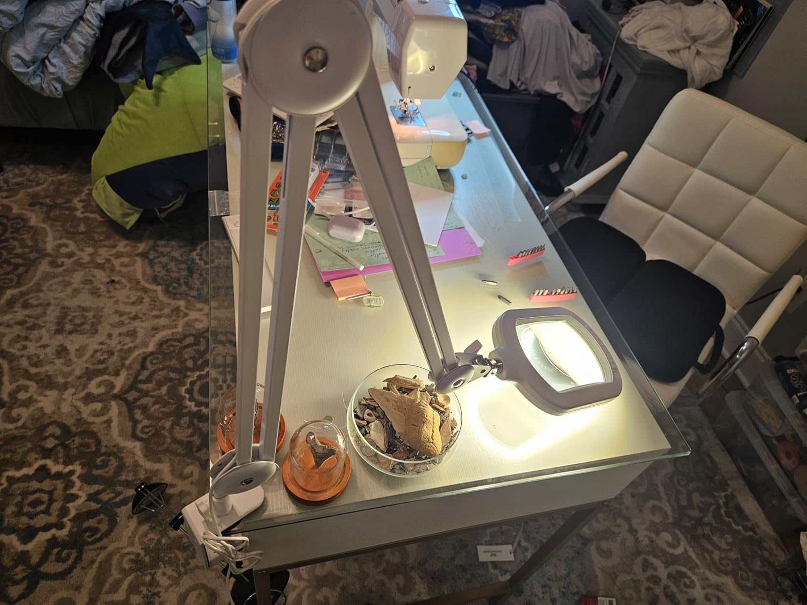 15X Magnifying Glass with Light and Stand, Large Rectangle Optical Glass Lens Floor lamp with 5 Wheels Rolling Base, 5 Color Modes LED Lighted Hands Free Magnifier for Reading Esthetician Facial Craft customer photo 1