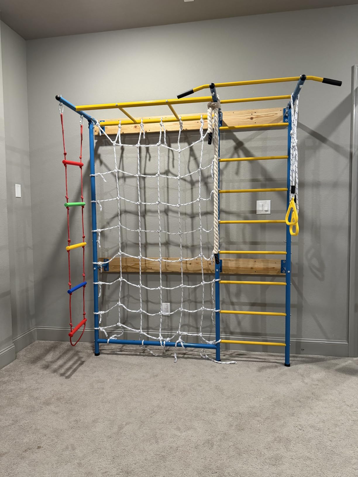 VEVOR Swedish Ladder Wall Gym, 9-in-1 12-Level Solid Wood Gymnastic Stall Bars for Kids Adults, 220LBS Indoor Jungle Gym with Rock Climbing Wall, Gym Rings, Pull-Up Bar, Climbing Board, Slide, Swing customer photo 2