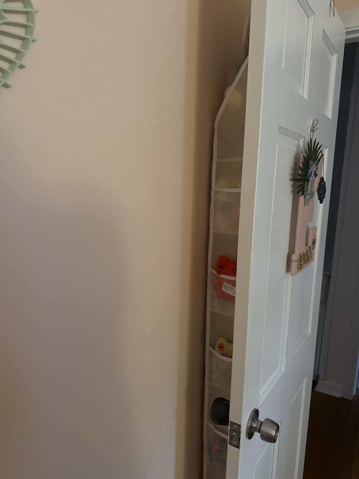 Criusia Over the Door Organizer, 6-Shelf Closet Hanging Storage with 13 Mesh Pockets, 55lbs Capacity Behind the Door Storage for Baby Nursery, Bathroom, Bedroom, and Dorm, Beige customer photo 1