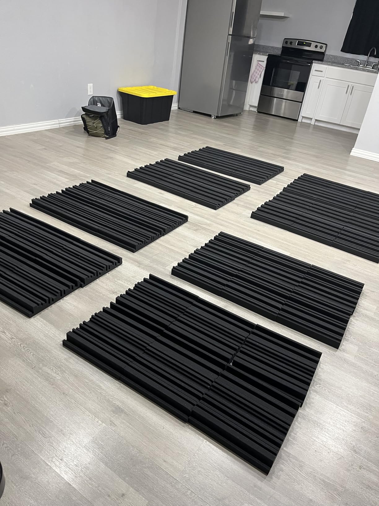 TroyStudio Thick Acoustic Foam Panels, 12 X 12 X 2 Inch 52 Pcs Broadband Sound Absorbing Foam, Dense Soundproof Padding Tile, Recording Studio Foam Absorber, Groove Decorative 3D Wall Ceiling Panel customer photo 2