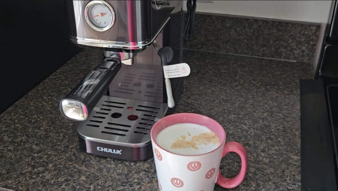 CHULUX Slim Espresso Machine with Milk Frother for Home Latte, Dark Blue | Precise Pressure Gauge, Food-Grade Materials, 20 Bar Italian Pump, Professional Temperature Control System, Stainless Steel customer photo 1