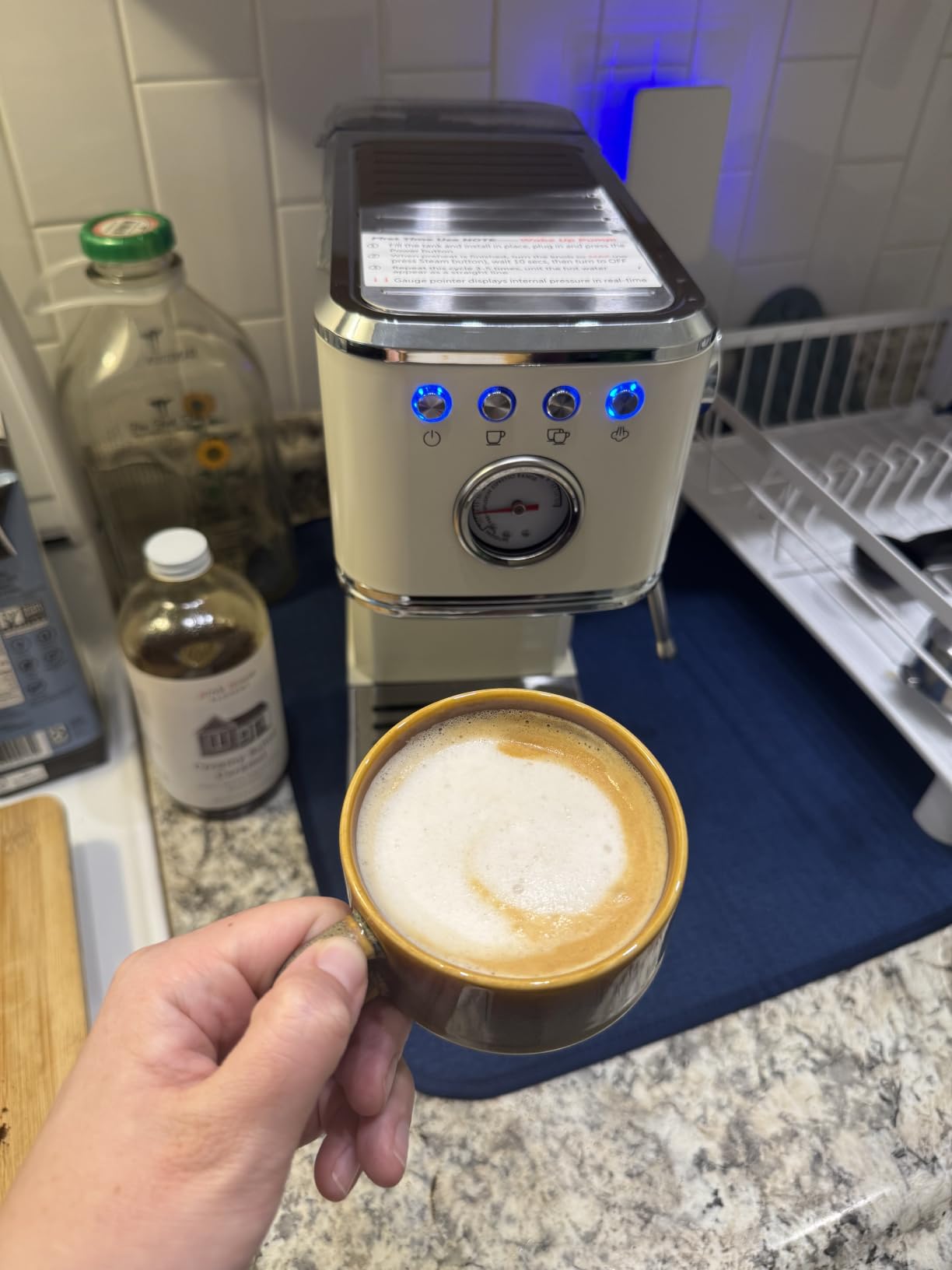 CHULUX Slim Espresso Machine with Milk Frother for Home Latte, Dark Blue | Precise Pressure Gauge, Food-Grade Materials, 20 Bar Italian Pump, Professional Temperature Control System, Stainless Steel customer photo 2
