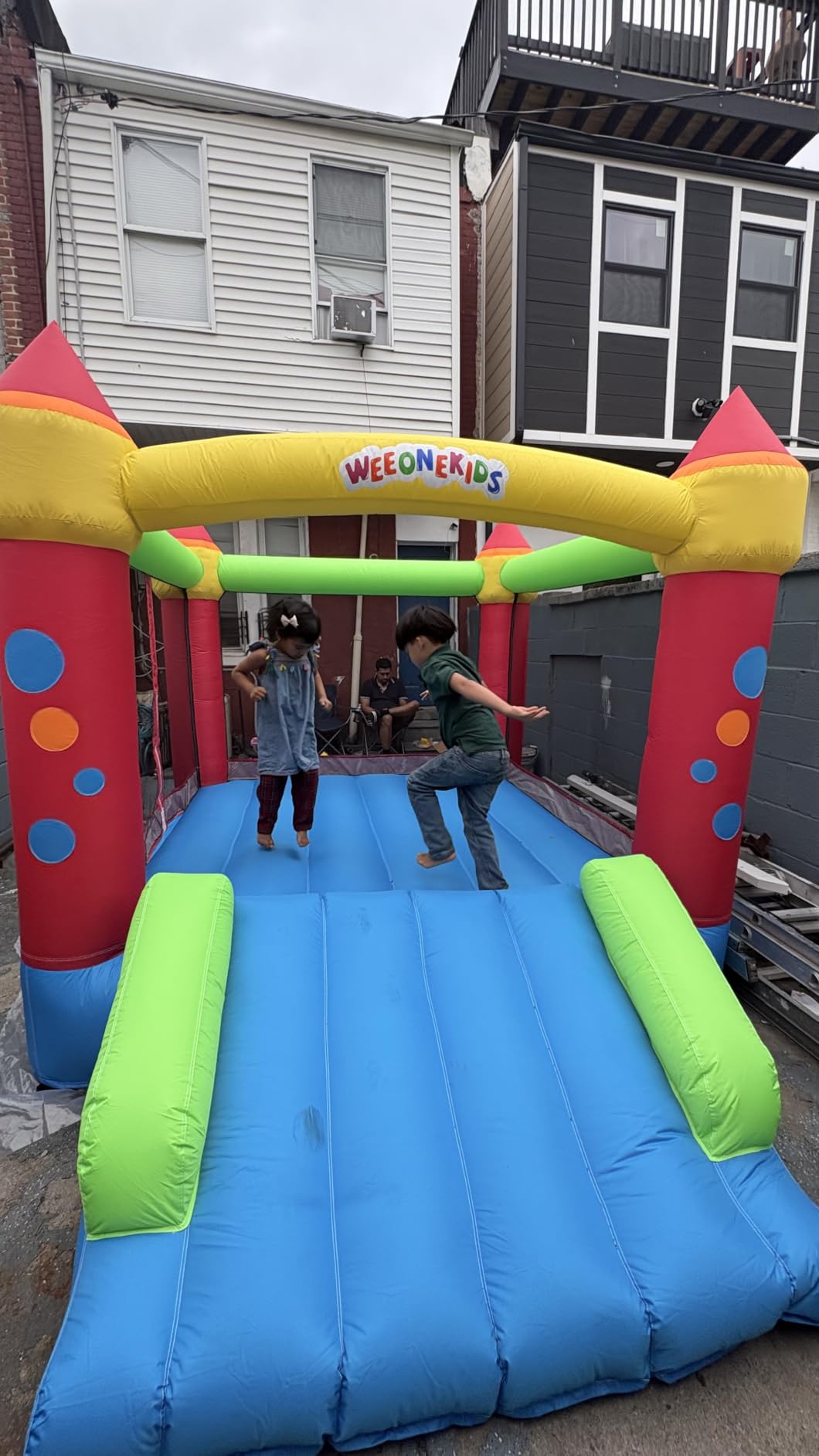 WeeOneKids Air Bounce House, Inflatable Bouncer with Air Blower and Slide, Jumping Family Backyard Bouncy Castle with Extra Thick Material (Red Yellow&Blue) customer photo 1